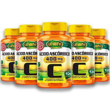 Imagem de Kit 5 Vitamina C ácido Ascórbico Unilife 120 Capsulas Veganas