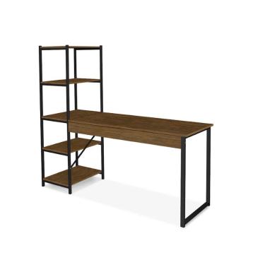 Imagem de Escrivaninha Com Estante 4 Prateleiras Klm Móveis Amadeirado Com Preto