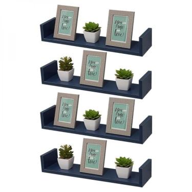 Imagem de Kit 4 Prateleiras em U 50X20cm Azul com Suporte Invisível