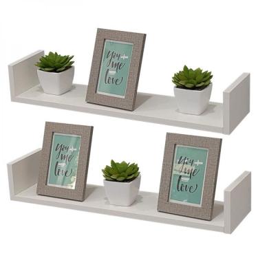 Imagem de Kit 2 Prateleiras em U 90X25cm Branca com Suporte Invisível