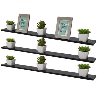 Imagem de Kit 3 Prateleiras 90X20cm Preta com Suporte Invisível