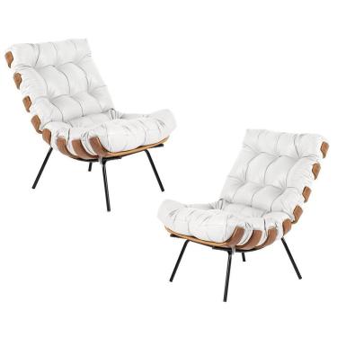 Imagem de Kit 2 Poltrona Sala de Estar Costela Couro Branco Gran Belo