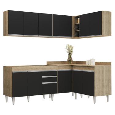 Imagem de Armário De Cozinha Modulado De Canto 6 Peças Cp28 Balcão Sem Tampo Castanho/preto - Lumil