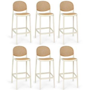 Imagem de Kit 6 Banqueta Alta Com Encosto Roma Em Polipropileno - Nude