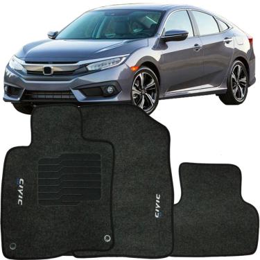 Imagem de Jogo de Tapete Automotivo Carpete New Civic 2017 à 2021 Soft Logo Bordado Grafite 3 Peças