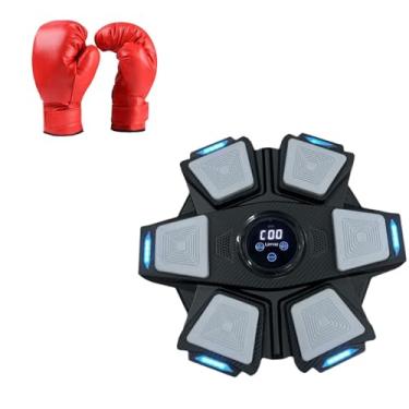 Imagem de Dynwave Máquina de boxe inteligente, alvo de parede, almofada de socos, equipamento de boxe montado na parede, foco no treinamento, alvo de parede de boxe, Pretobrancoinfantilluvas