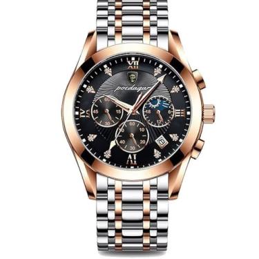 Imagem de W WOLF-CUB Relógio masculino casual de luxo novo relógio masculino à prova d'água esportivo de quartzo relógio de pulso de aço inoxidável luminoso automático data relógio, ouro rosa e preto