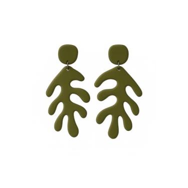 Imagem de Brinco Folha Verde Musgo em Cerâmica Plástica – Artesanal, Leve, Hipoalergênico, À Prova d’Água, Pino em Aço Inox, Maxibrinco Feminino em Tons Terrosos