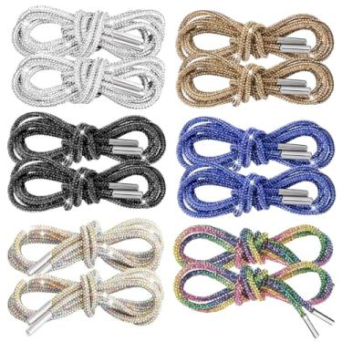 Imagem de dayutech Pacote com 12 cadarços para sapatos de strass para mulheres e homens 119 cm corda brilhante com glitter de cristal brilhante cadarços redondos para tênis, botas, cordões com cordão, moletons