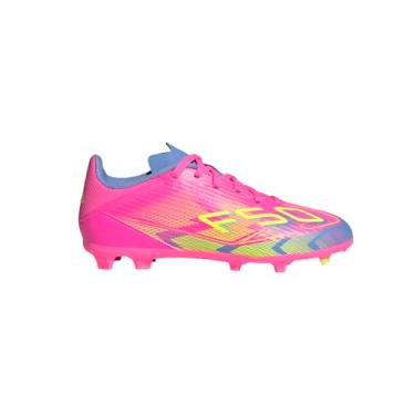 Imagem de adidas Tênis infantil unissex F50 League Firm Multi Ground Soccer Cleats (criança pequena), Rosa lúcido/limão lúcido/azul fusão, 10.5 Little Kid