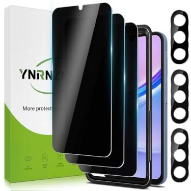 Imagem de YNRNZNPN Pacote com 3 + 3 protetores de tela para Samsung Galaxy A15 5G com protetor de lente de câmera vidro temperado 9H, antiarranhões, sem bolhas, fácil de instalar (privacidade Galaxy A15)