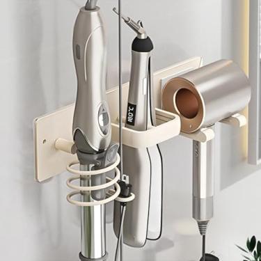 Imagem de HOHOWU Suporte de secador de cabelo montado na parede, secador de cabelo, modelador de cachos, suporte de alisador 3 em 1 rack organizador de ferramentas de cabelo de metal para banheiro - branco-2