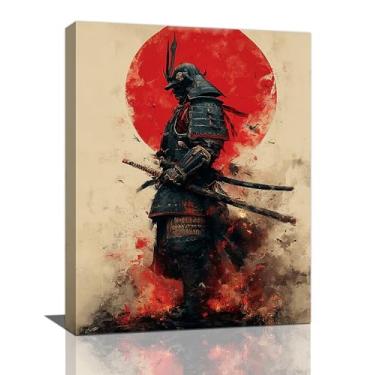 Imagem de Arte de parede de samurai blindado japonês vintage Bushido impressão em tela pôster arte emoldurada decoração para sala de estar quarto banheiro escritório 30,5 x 40,6 cm