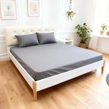 Imagem de Yuexiu Lençol de elástico ultramacio com bolso profundo para colchão de 40 cm, respirável e sem rugas, fácil de cuidar para o máximo conforto (cinza, Queen)