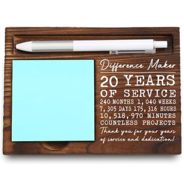 Imagem de VYNWPDFLI Porta-notas adesivas de madeira para 20 anos de serviço, presentes de decoração de aniversário de 20 anos, decoração de mesa para fazer diferenças, presente de agradecimento para educadores