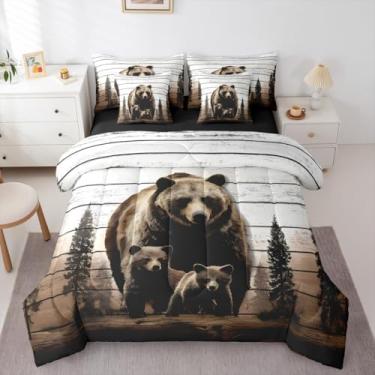 Imagem de Erosebridal Jogo de cama Queen com tema de caça rústica de 7 peças, urso preto, vintage, casa de fazenda, temática de caça, lençol de cima com elástico, decoração de cabana de caça