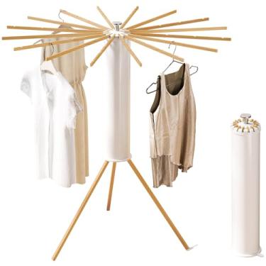 Imagem de HEILAIYI Rack de secagem de roupas com tripé, rack de secagem de roupas com economia de espaço, rack de secagem dobrável, suporte para secadora de roupas, rack de pano dobrável para lavanderia, 16