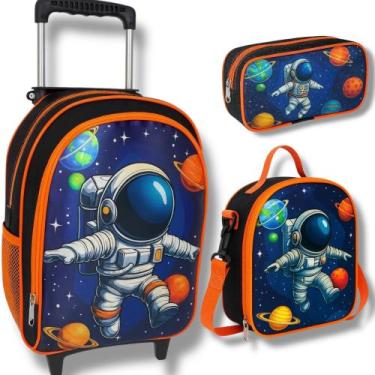 Imagem de Kit Mochila Escolar Rodinhas Astronauta+ estojo+ lancheira - Sem Marca