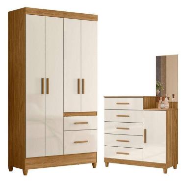 Imagem de Guarda Roupa Solteiro Madri E Cômoda Lisboa Freijó Off White - Moval