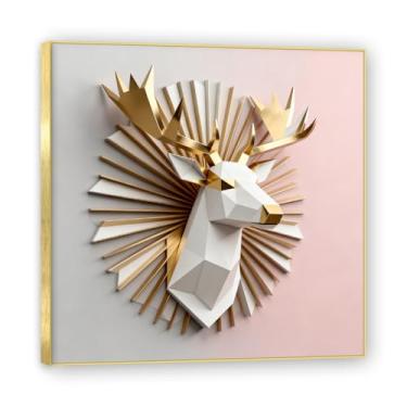 Imagem de NHLDZYH Moldura dourada. Pintura em tela de Natal escandinavo Geometria minimalista Ouro escovado em rosa empoeirado Moderno Imagem de parede festiva. A12. 80 x 80 cm - 31,5 x 31,5 polegadas