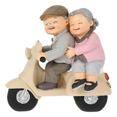 Imagem de SEWACC Estatuetas de casal de idosos apaixonados estatueta antiga de casal casado estátuas de resina estátua de dia dos namorados em miniatura para decoração de casamento em casa (bicicleta elétrica)