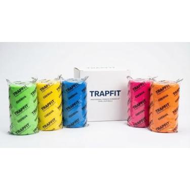 Imagem de Kit 5 Bandagem Elástica Auto Aderente 10cm x 4,5m - TRAPFIT Faixa Atadura Pet Tatuagem Academia Cor amarela, verde neon, laranja, azul e pink