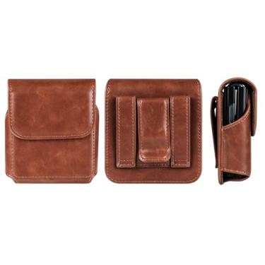 Imagem de Coldre masculino compatível com Samsung Galaxy Z Flip 7/6/5/4/3/2/5G, suporte de cinto de couro compatível com Moto RAZR 5G/50/50 Ultra/40/40 Ultra/Huawei Pura X/Pocket 2/Pocket S