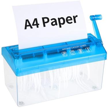 Imagem de Triturador manual de papel A4 - Mini moedor de papel portátil azul capacidade 3L para arquivos A4 Documentos Ferramenta de corte reto Home Office Desktop Supplies WD23BL