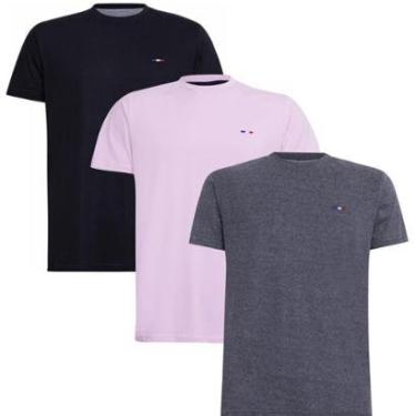 Imagem de Kit 3 Peças Camisetas Básicas Masculina Industrie em Algodão Premium no Estilo Tommy Bordado França-Masculino