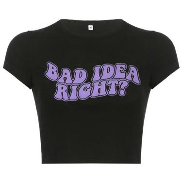 Imagem de Camisetas de bebê Crop Top Woxlica Bad Idea y2k  preta S