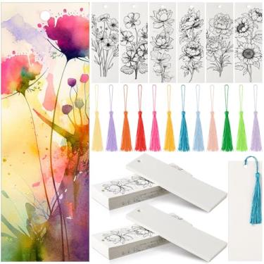 Imagem de Sinmoe 120 peças de marcadores de livro em aquarela para pintar cartolina, papel aquarela, borlas coloridas, artesanato, faça você mesmo, marcadores de livros em branco para projetos de sala de aula