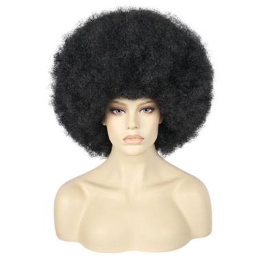 Imagem de Peruca afro curta de 40 cm de cabelo sintético  preta encaracolada