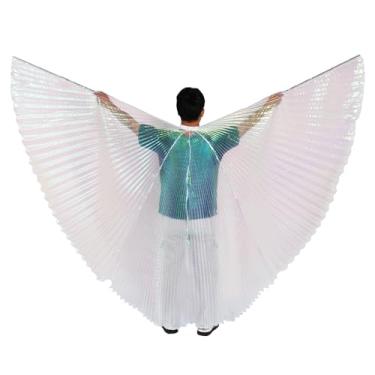 Imagem de Asas de dança do ventre profissionais femininas, asas de ângulo de 360 graus com bastões, design de no pescoço, asa de fada ideal para dançarinos adultos e fantasia de dança cristã (branca)
