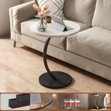 Imagem de Mesa lateral decorativa com cantos arredondados - mesa multifuncional para sofá/cabeceira, compacta e segura (Mármore Branco)