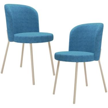 Imagem de Kit 2 Cadeiras Para Sala de Jantar Cozinha Estofada Gavi Arena L02 Linho Azul - Lyam Decor