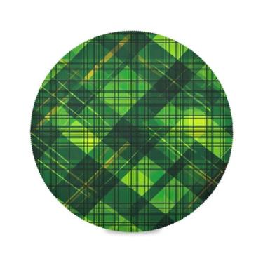 Imagem de Blueangle Jogo americano redondo com estampa xadrez verde, conjunto de 4 tapetes de mesa de poliéster, fáceis de limpar, resistentes ao calor, para mesa de jantar (125)