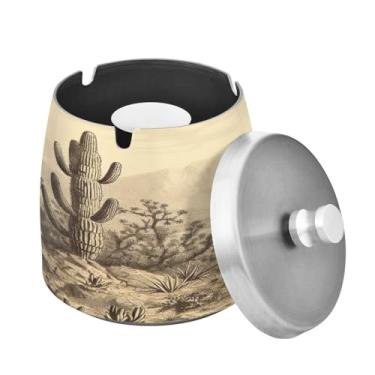 Imagem de Blueangle Cinzeiro vintage de cacto com tampa para cigarros, à prova de vento/chuva, aço inoxidável, sem fumaça, inodoro, cinzeiro para uso interno ou externo (212)
