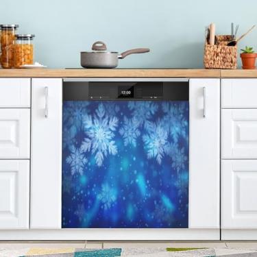 Imagem de ATTX Blue Snowflakes capa magnética para lava-louças, 58,4 cm C x 66 cm A decoração da capa da máquina de lavar louça, decalques de armário doméstico eletrodomésticos adesivos #121