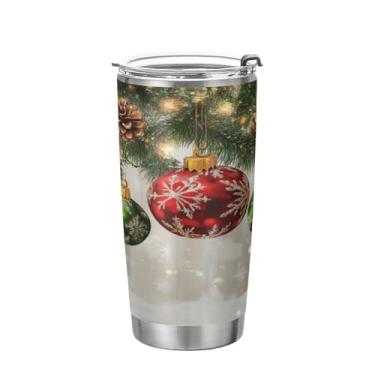 Imagem de KEEPREAL Copo de aço inoxidável com tampa de bolas de árvore de Natal, 590 ml, isolamento a vácuo, parede dupla, frasco de viagem para bebidas quentes e frias, copo de gelo de café #261