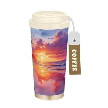 Imagem de SEHANY Caneca de viagem Summer Sea Beach Starfish 482 g Copos de café reutilizáveis revestidos de cerâmica com tampa à prova de vazamento, parede dupla, isolamento a vácuo, copo de café de aço