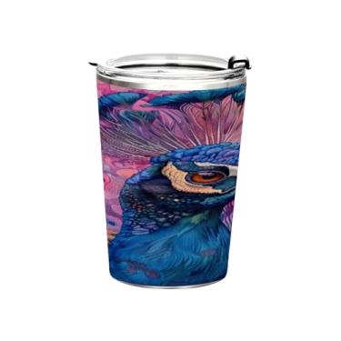 Imagem de Blueangle Copo de 350 ml com tampa e canudo, copo térmico de aço inoxidável com isolamento a vácuo, caneca de viagem pavão aquarela para bebidas quentes e frias (450)