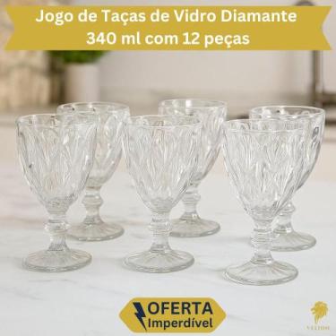 Imagem de Jogo Taças de Vidro 340ml Diamante Copo Resistente Transparente Imperi