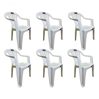 Imagem de 06 Cadeira Poltrona Plástico Mor Resistente Braço Bela Vista