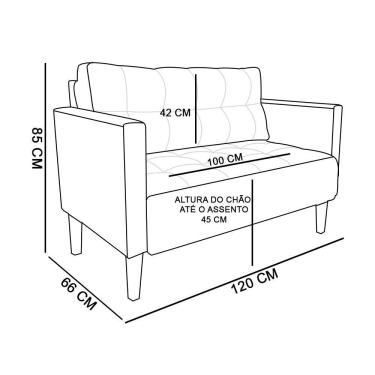 Imagem de Sofá Namoradeira Livia Corino Pés Chanfrado Castanho D'rossi Cor Preto