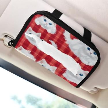 Imagem de SEHANY Porta-lenços de carro de gato fofo, caixa de lenços de papel de carro, suporte de guardanapo retangular dispensador de máscara de carro caixa de lenços de veículo para automóvel universal
