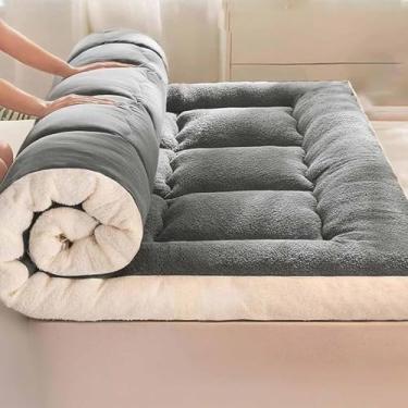 Imagem de Yadlan Futon tradicional japonês – Tapete de tatame dobrável de 10 cm de espessura para spa, meditação de ioga, cama de hóspedes e cochilo de crianças (tamanho casal) cinza 150 x 190 cm
