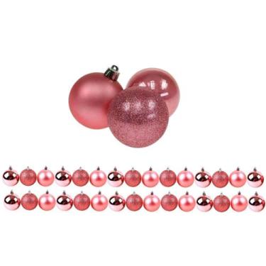 Imagem de Kit 30 Bolas de Natal Rosê 3cm Texturas Mistas Fosca, Glitter e Brilho