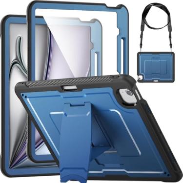 Imagem de Miimall Capa para iPad Air de 13 polegadas M3 2025/ M2 2024, capa protetora resistente à prova de choque com tiras, suporte ajustável, alça de mão/ombro e suporte de lápis para iPad Air 13, azul