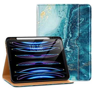 Imagem de DTTO Capa para iPad Pro 12.9 6ª/5ª/4ª/3ª geração 2022/2021/2020/2018, capa fólio de couro premium com suporte integrado para Apple Pencil – Despertar/hibernar automático e vários ângulos de visualização, Sandy Wave