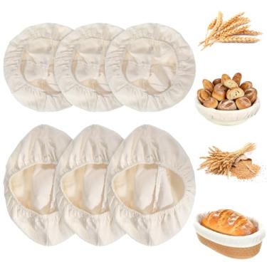 Imagem de Conjunto de 6 peças de mini cesta Banneton com capa à prova de pão – Capas Banneton e forro de cesta para pão fermentado – Inclui 3 forros ovais e 3 redondos